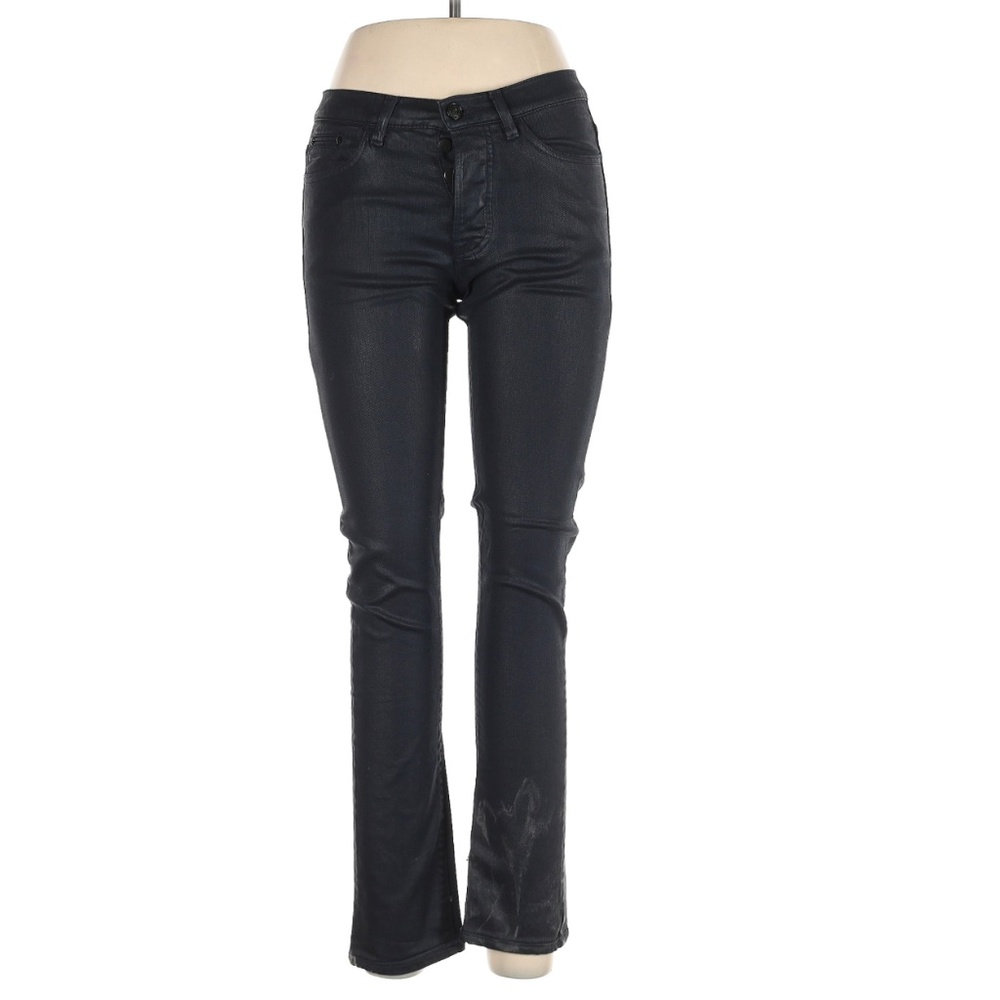 The Kooples Navy Mid-Rise Button Fly Faux Leather Jeans 28